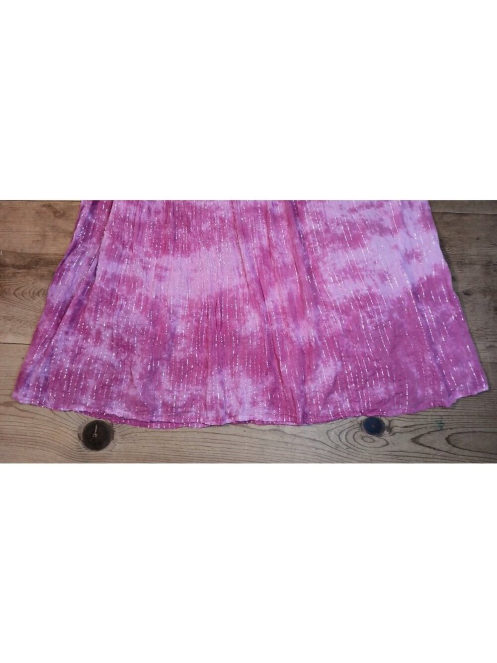 Vtg Kaaku Midi Skirt Women Free One Size Pink Metallic Prairie Festival Cotton - Picture 3 of 9